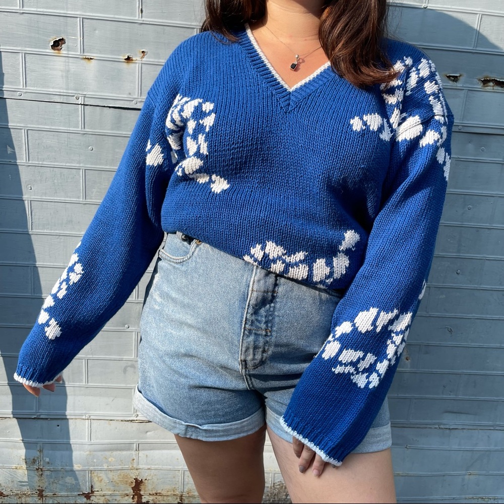 Vintage Royal Blue Knit Sweater w/ Rope Design